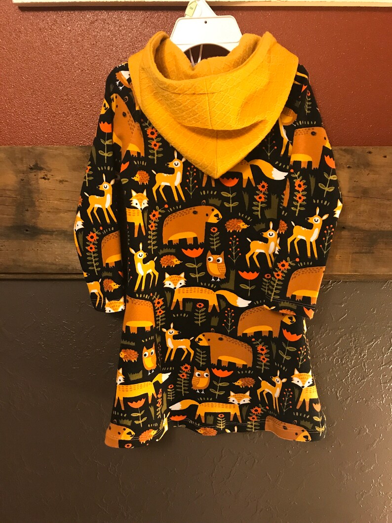 Girls dress size 12 month and 18 month Delaney pocket dress animal themed dress black background long sleeved dress with pocket