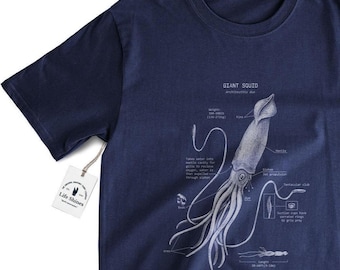 Giant Squid Anatomy T Shirt, Squid T Shirt, Giant Squid Biology, Cephalopod Shirt, Squid Screen Print, Marine Biologist Diagram Shirt