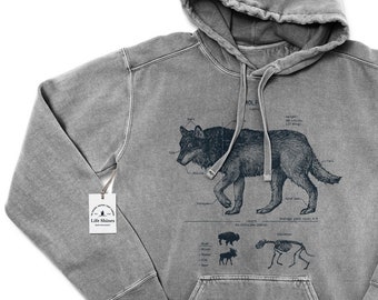 Wolf anatomie hoodie, grijze wolf hoodie, wolf biologie, grijze wolf kunst, Yellowstone Wolf hoodie, Alaska Wolf hoodie, Wolf zeefdruk
