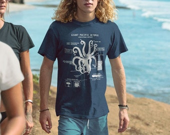 Octopus Anatomy T-shirt, Beach Tee, Octopus Shirt, Octopus Gifts, Marine Biology Gifts, Original Octopus Drawing