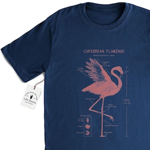Flamingo Anatomie T-Shirt, karibisches Flamingo-Shirt, Flamingo-Biologie, Ornithologie-Shirt, Flamingo-Strand-T-Shirt, Siebdruck-Flamingo-Kunst