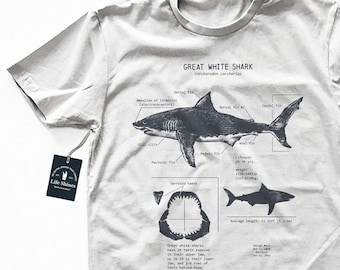 Great White Shark Anatomy T-shirt, Shark Shirt, Great White Shark Biology Shirt, Shark Gift, Great White Shark Drawing, Marine Biology Shirt
