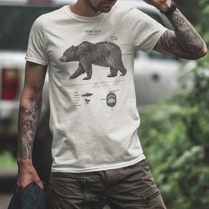 Brown Bear Anatomy T Shirt, Grizzly Bear Biology Shirt, Mountain Apparel, Brown Bear Original Art Screen Printed Tee, Grizzly Biology Shirt