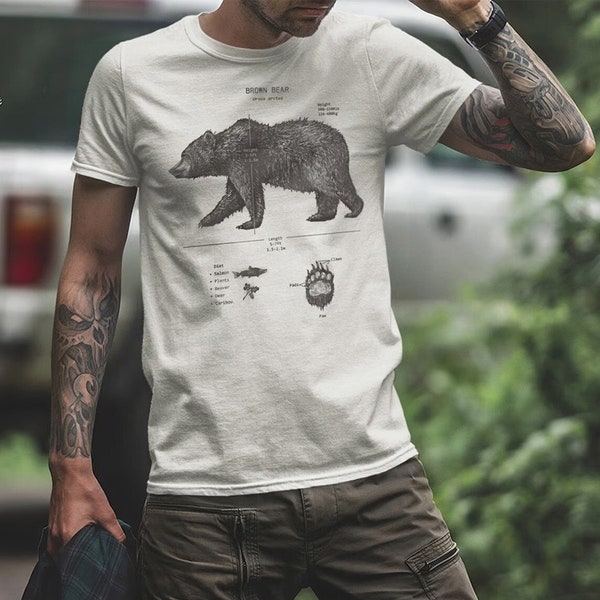 Brown Bear Anatomy T Shirt, Grizzly Bear Biology Shirt, Mountain Apparel, Brown Bear Original Art Screen Printed Tee, Grizzly Biology Shirt