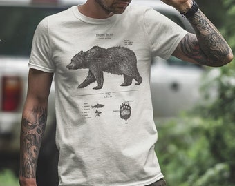 Brown Bear Anatomy T Shirt, Grizzly Bear Biology Shirt, Mountain Apparel, Brown Bear Original Art Screen Printed Tee, Grizzly Biology Shirt