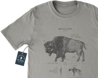 Bison Anatomy T Shirt, Yellowstone Bison Shirt, Screen Printed Wyoming Bison Shirt, Original Bison Biology Drawing, American Bison T Shirt