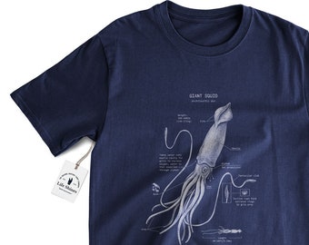 Giant Squid Anatomy T Shirt, Squid T Shirt, Giant Squid Biology, Marine Biology T shirt, Squid Screen Print, Marine Biology T Shirt