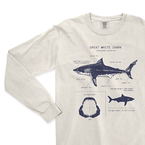 Great White Anatomy Long Sleeve, Shark Lover Gifts, Marine Biology Shirt, Wildlife Long Sleeve, Science Illustration, Surf Shirt, Shark Tee