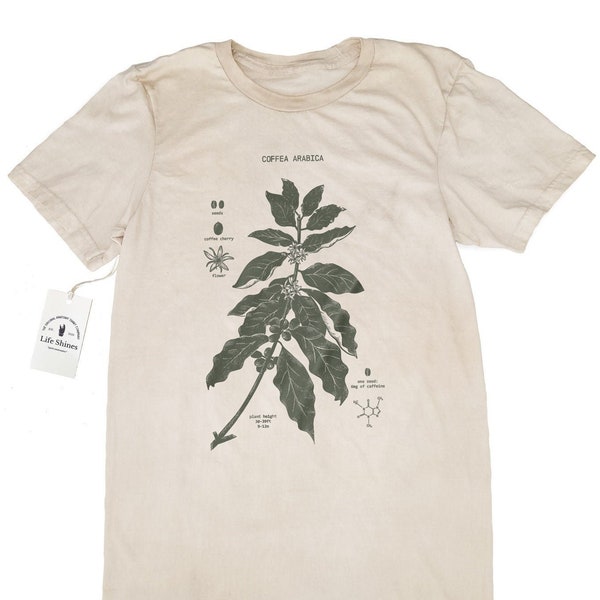 Kaffee gefärbtes Botanik Diagramm T Shirt, Kaffee gefärbtes Shirt, Siebdruck Kaffee T Shirt, botanische Kaffee Kunst