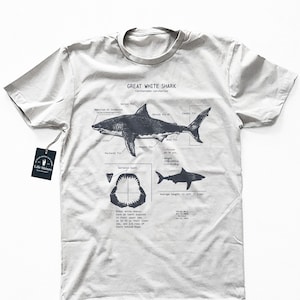 Great White Shark Anatomy T-shirt, Shark Shirt, Great White Shark Biology Shirt, Shark Gift, Great White Shark Drawing, Marine Biology Shirt image 1