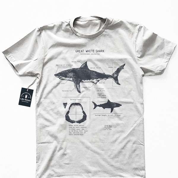 Great White Shark Anatomy T-shirt, Shark Shirt, Great White Shark Biology Shirt, Shark Gift, Great White Shark Drawing, Marine Biology Shirt