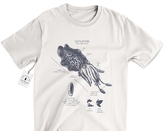 Cuttlefish Anatomy T-shirt, Cuttlefish Biology, Cephalopod T Shirt, Cephalopod Biology, Cuttlefish Screen Print, Marine Biology Shirt