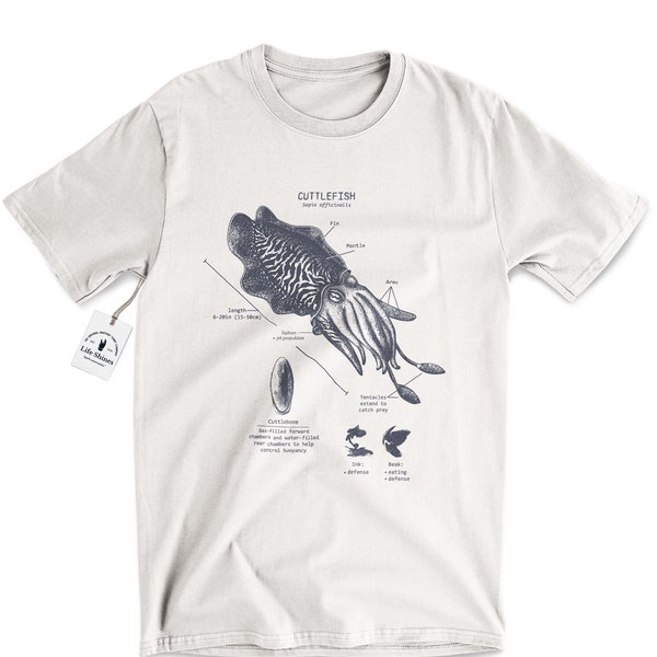 Cuttlefish Anatomy T-shirt, Cuttlefish Biology, Cephalopod T Shirt, Cephalopod Biology, Cuttlefish Screen Print, Marine Biology Shirt