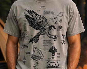 オスプレイ・アナトミー ヘビーウェイトコットンTシャツ：オリジナル手刷りシルクスクリーンフィッシュホークTシャツ