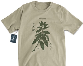 Coffee Plant Diagram T Shirt, Screen Printed Coffee Shirt, Coffee Dyed Shirt, Coffee Botany Shirt, Coffea Arabica Botanical Artwork