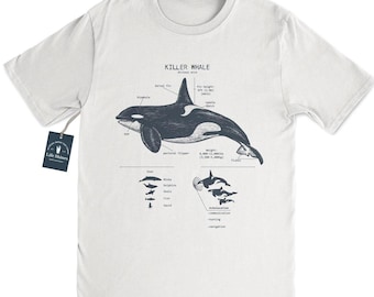 Killer Whale Anatomy T-shirt - Hand Drawn Orca Design, Screen Printed on Soft Cotton