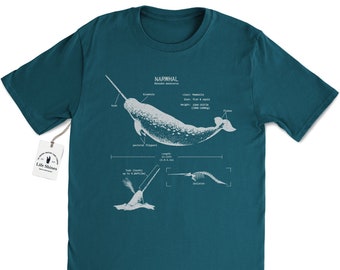 Narwhal Anatomy T Shirt, Narwhal Shirt, Unicorn of the Sea T Shirt, Original Narwhal Drawing