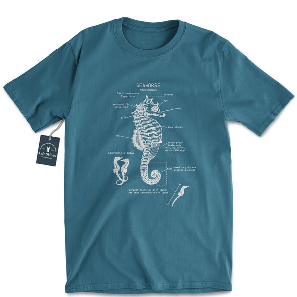 Seahorse Anatomy T shirt, Seahorse T Shirt, Seahorse Gifts, Marine Biologist Shirt, Hippocampus T Shirt, Vintage Seahorse Print