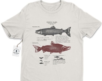 T-shirt du cycle de vie du saumon, chemise de saumon sockeye, t-shirt d'Alaska, chemise de biologie marine, chemise de migration du saumon, oeuvre d'art originale de saumon sockeye