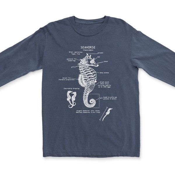 Seahorse Anatomy Long Sleeve, Seahorse Shirt, Marine Biologist Long Sleeve, Seahorse Art, Seahorse Gift, Diver Shirt