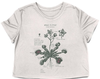 Venus Flytrap Diagram Crop Top: Women's Botanist Shirt, Hand Screen Printed Modest Crop Top