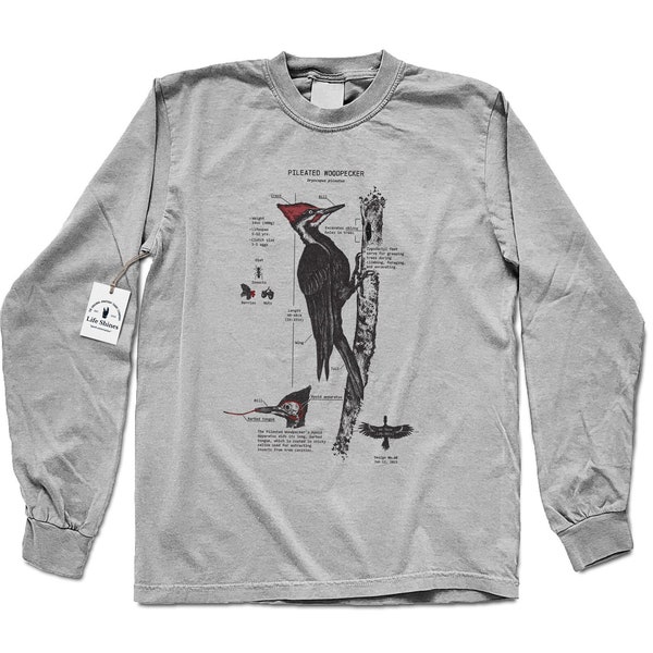 Pileated Woodpecker Anatomy Long Sleeve, Woodpecker Soft Cotton Long Sleeve, Bird Biology Shirt, Birding Long Sleeve, Bird Watching Gift