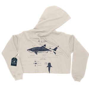 Whale Shark Anatomy Cropped Hoodie, Raw Edge Whale Shark Hoodie, Shark Crop Top, Shark Gifts for Women, Marine Biologist Hoodie