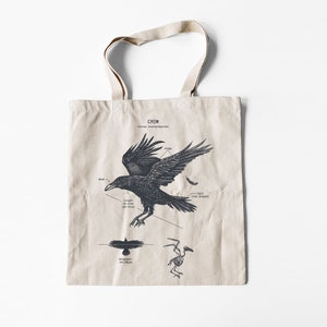 Crow Anatomy Tote Bag, Crow Bag, Screen Printed Tote Bag, Corvus Bag, American Crow Tote Bag, Crow Gifts, Original Crow Drawing