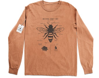 Honey Bee Anatomy Long Sleeve, Honey Bee Long Sleeve Shirt, Western Honey Bee Art, Bee Shirt, Honey Bee Biology, Honey Bee Gift