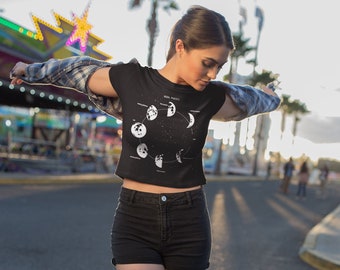 Moon Phases Crop Top, Astronomy Crop Top, Space Crop Top, Moon Crop Top, Celestial Crop Top, Moon Phases Screen Print