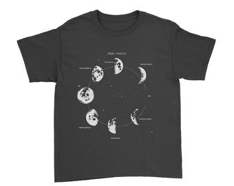 Youth Moon Phase T-shirt,  Kids Astronomy Shirt, Moon T-shirt, Kids Space Shirt,  Moon Gifts, Astronomy Gifts, Outer Space Moon Phases Shirt