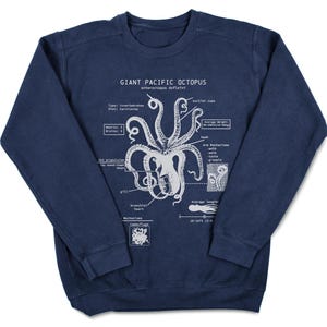 Hand-Screen Printed Pacific Octopus Anatomy Sweatshirt: Marine Biology Gift