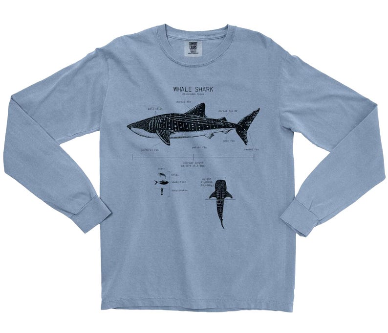 Walhai Anatomie Langarm, Haifisch Shirt, Walhai T-Shirt, Meeresbiologie Shirt, Wissenschaft Shirt, Strand Langarm, Walhai Geschenke Dark Pacific Blue