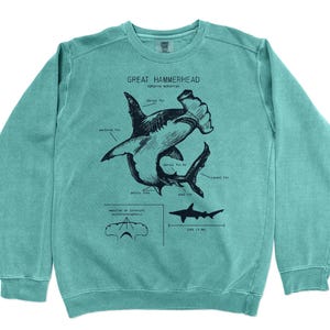 Hammerhead Shark Anatomy Sweatshirt, Hammerhead Shark Biology, Shark Diagram Sweatshirt, Hand Screen Printed Hammerhead Shark Sweatshirt