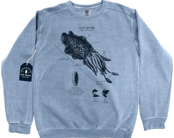 Cuttlefish Anatomy Sweatshirt: Hand Screen Printed Cephalopod Sweatshirt - Cuttlefish Biology Sweatshirt