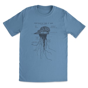 Portuguese Man O' War Anatomy T shirt, Marine Biologist T Shirt, Man O' War T Shirt, Blue Bottle Jellyfish Shirt, Vintage Beach T Shirt Pacific Blue