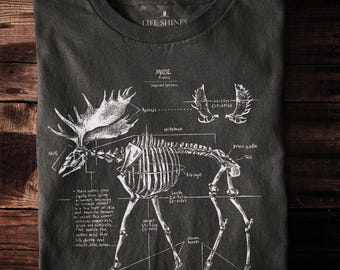 Moose Skeleton Diagram Heavy Weight Cotton T-shirt: Original Hand Drawn and Hand Screen Printed Design