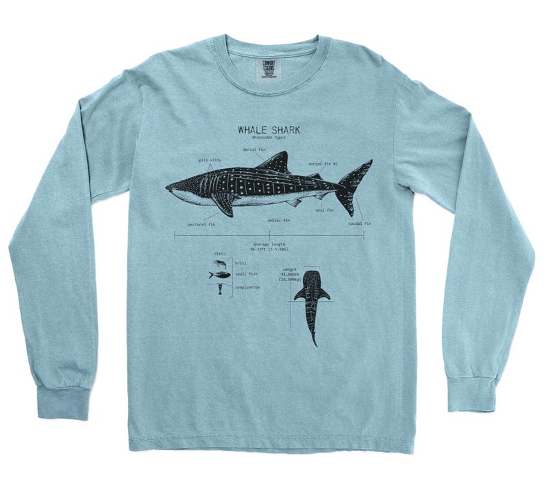 Walhai Anatomie Langarm, Haifisch Shirt, Walhai T-Shirt, Meeresbiologie Shirt, Wissenschaft Shirt, Strand Langarm, Walhai Geschenke Ice Blue