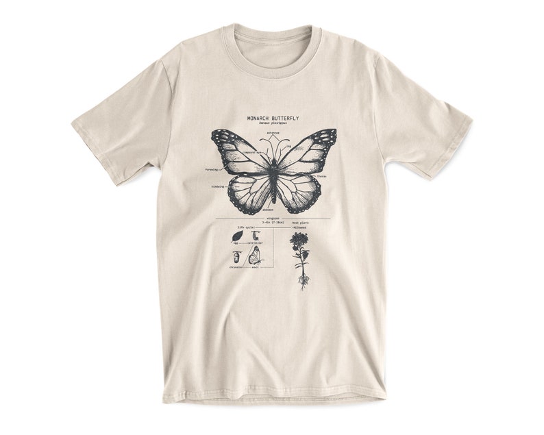 Monarch Butterfly Anatomy T shirt, Monarch Butterfly Shirt, Gardener T Shirt, Botanical T Shirt, Lepidopterology Shirt Beeswax