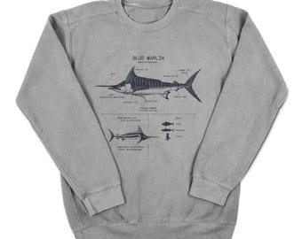 Blue Marlin Anatomy Sweatshirt, Blue Marlin Sweatshirt, Blue Marlin Biology Sweatshirt, Marine Biology Sweatshirt, Fisherman Crewneck