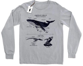 Buckelwal Anatomie Langarmshirt, Buckelwal Biologie Shirt, Buckelwal Geschenk, Original Walbiologie Diagramm, Siebdruckwal