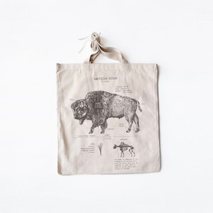 Bison Anatomy Tote Bag, Yellowstone Bison Tote Bag, Bison Biology Bag, Bison Screen Printed Tote, Yellowstone Tote Bag, Bison Artwork