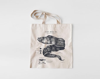 Moray Eel Anatomy Tote Bag, Giant Moray Eel Bag, Marine Biology Tote Bag, Moray Eel Gifts, Original Moray Eel Drawing Screen Print