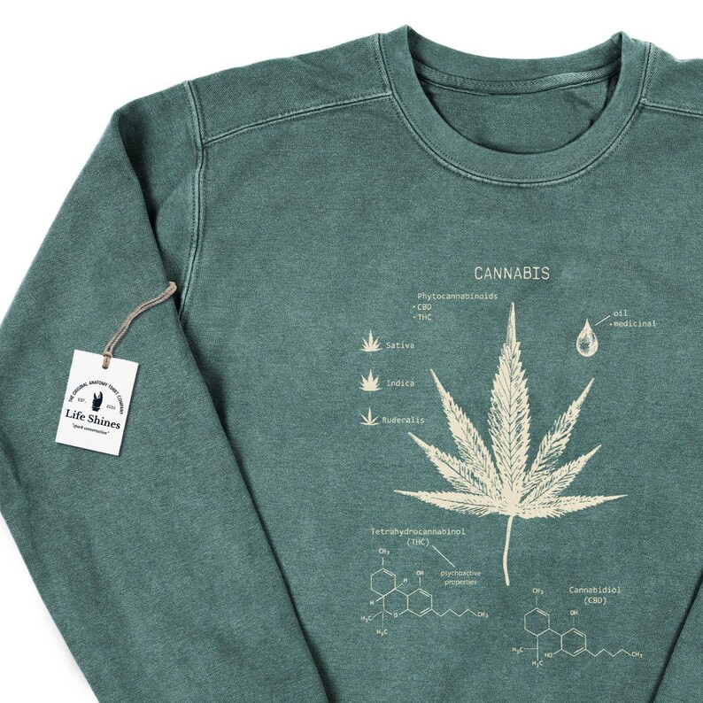 Cannabis Diagram Sweatshirt, Cannabis Sweatshirt, Botanical Cannabis Art, Marijuana Art, Cannabis Gifts, Screen Printed Marijuana Sweatshirt image 3