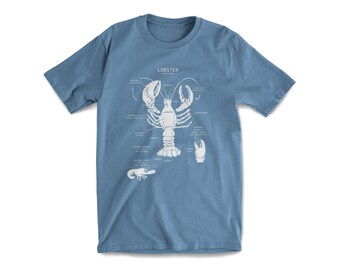 Lobster Rose Long Sleeve T-shirt Retro Sketch Ocean Tee Nautical Seashell Top 