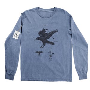 Crow Anatomy Long Sleeve, Crow Biology Screen Printed Shirt, Corvus Brachyrhynchos, Crow Gifts, Screen Printed Bird Long Sleeve