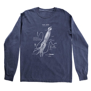 Giant Squid Anatomy Long Sleeve, Giant Squid Long Sleeve, Squid Biology Shirt, Hand Screen Printed Squid Anatomy Cotton Long Sleeve Shirt