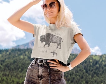 Bison Anatomy Crop Top, Yellowstone Bison Crop Top, Screen Printed Bison Shirt, Bison Biology Crop Top, Bison Shirt for Women