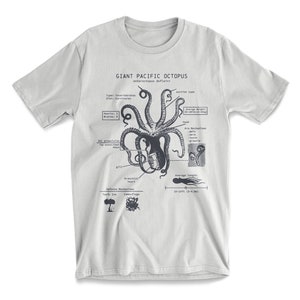 Octopus Anatomy T-shirt, Beach Tee, Octopus Shirt, Octopus Gifts, Marine Biology Gifts, Original Octopus Drawing Sterling