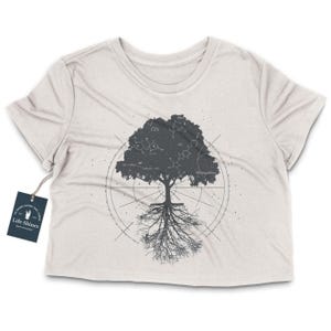 Top corto con mappa stellare della fotosintesi, top corto con diagramma botanico, top corto da donna con albero serigrafato, maglietta con mappa stellare astronomica